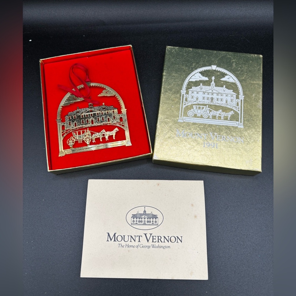 Mount Vernon 1991 Christmas Ornament Brass George Washington Home In Box